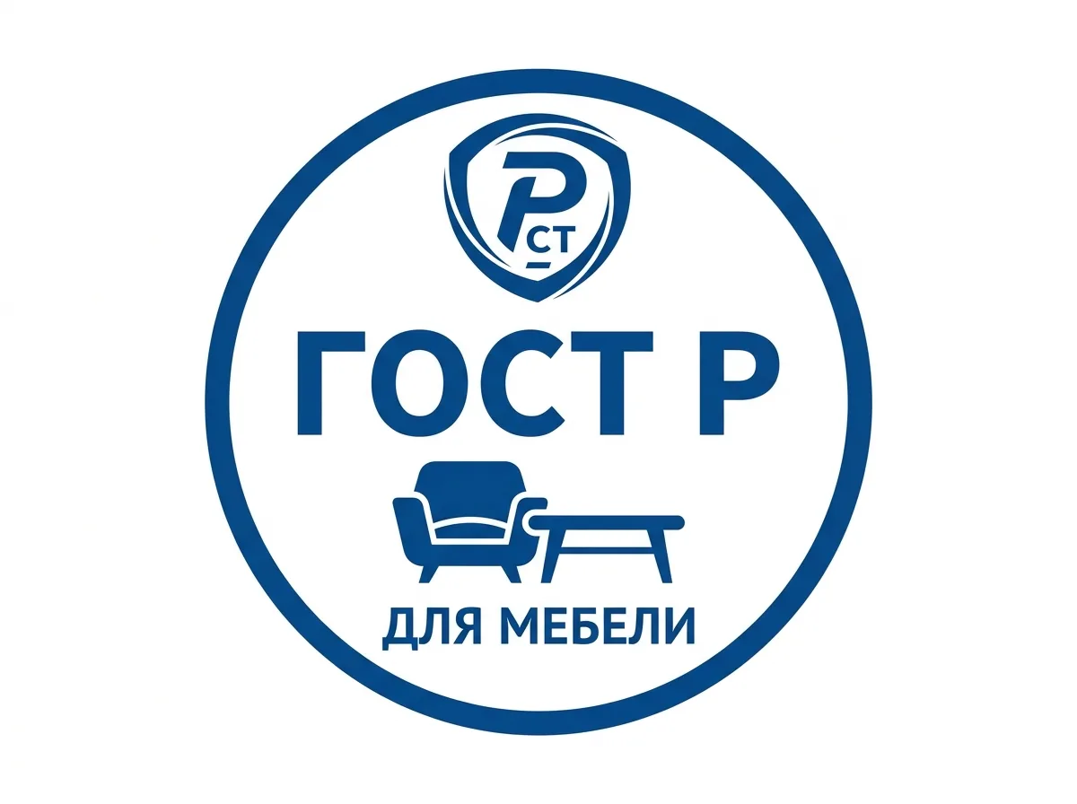 Логотип сертификата ГОСТ Р для мебельной продукции, официальный знак качества Росстандарта, синий цвет на белом фоне